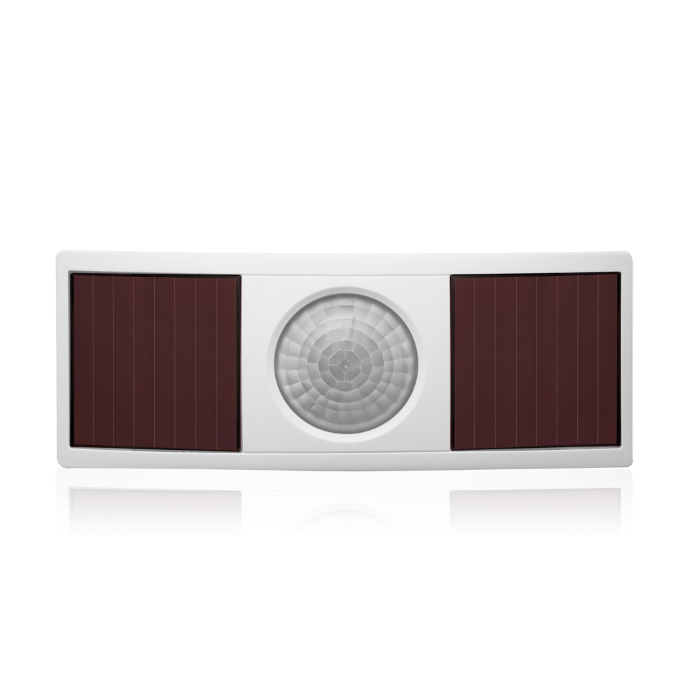 LevNet RF Wireless, Self Powered, PIR, Surface Mount Occupancy Sensor, Extended Range, 1200 sq ft FOV, Minor & Major Motion, 902MHz, Dual Solar Cell, red LED, 60 Sec transmitter, 24V Connection or Battery Backup for zero light areas, Title 24 compliant, A