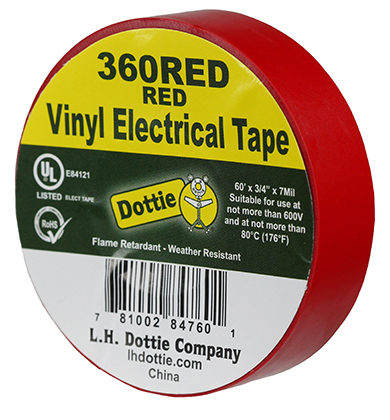 Item # 360RED, (360RED) Polyvinyl Chloride (PVC) Color Coding Adhesive Tape