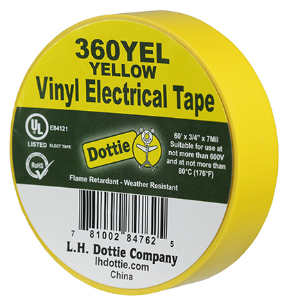 Item # 360YEL, (360YEL) Polyvinyl Chloride (PVC) Color Coding Adhesive Tape