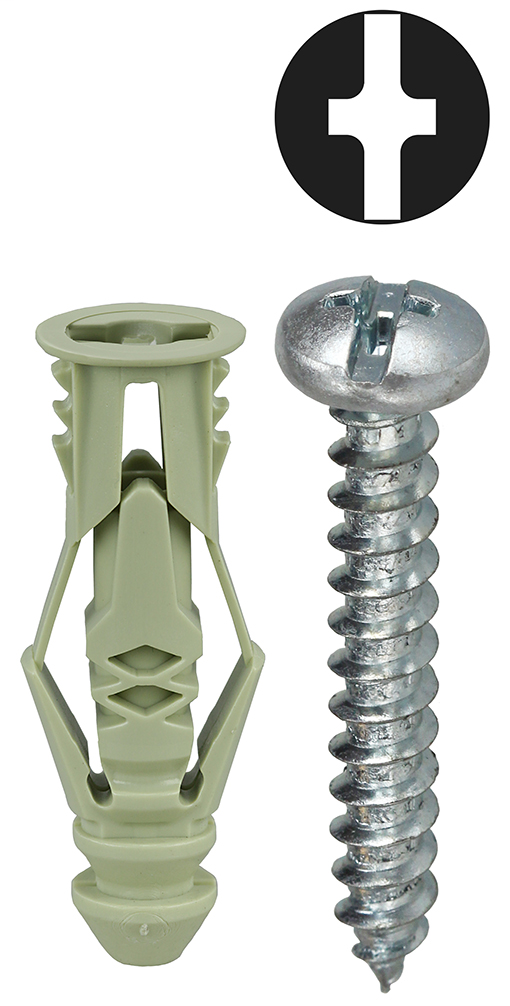 Item # TG12KTP, (TG12KTP) Green Phillips/Slotted Drive Multi-Grip Hollow Wall Anchor Kit