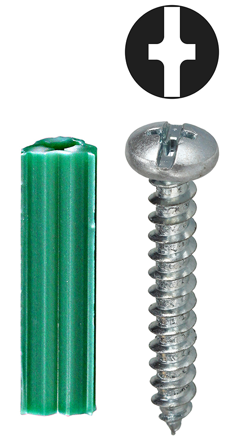 Item # K6D, (K6D) Green Phillips/Slotted Drive Straight Screw Anchor