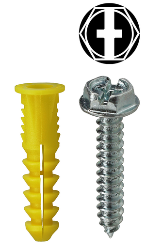 Item # 2AKHXTP, (2AKHXTP) Yellow Hexagonal/Phillips/Slotted Drive Wing Screw Anchor
