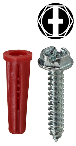 Item # K6HXTP, (K6HXTP) Red Collar Hexagonal/Phillips/Slotted Drive Screw Anchor