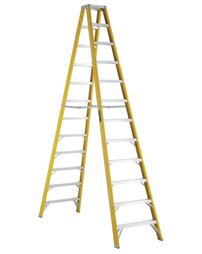 Product image for L-VIL FM2012 12FT FG TWIN STEPLADDER TYPE I 250LB FIBERGLASS TWIN STEPLADDER Type I 250lbs