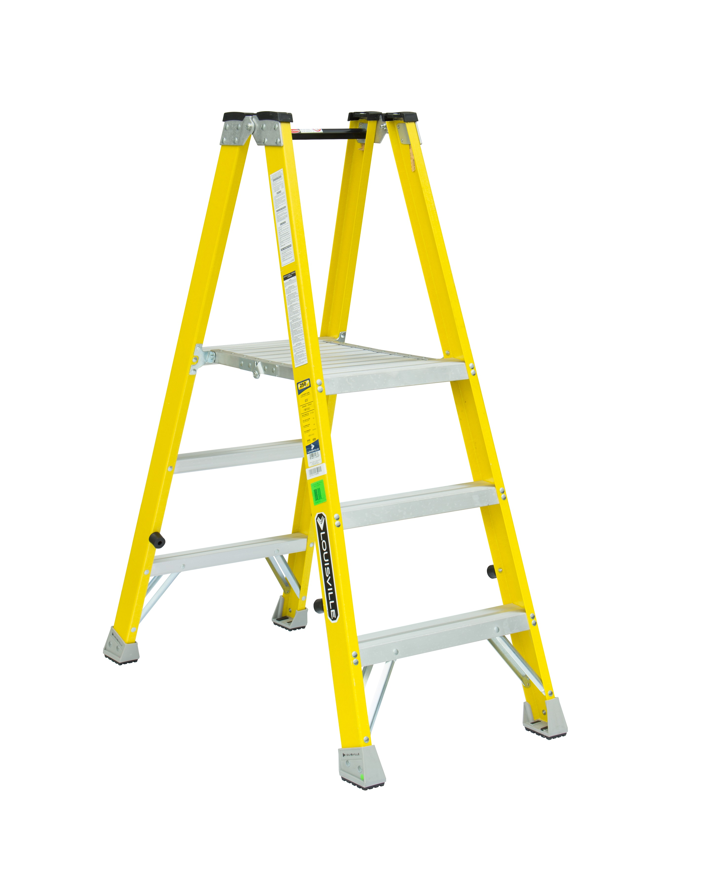 Product image for 3 ft Louisville FMP2003 Fiberglass Twin Platform Step Ladder, Type I, 250 lb Load Capacity