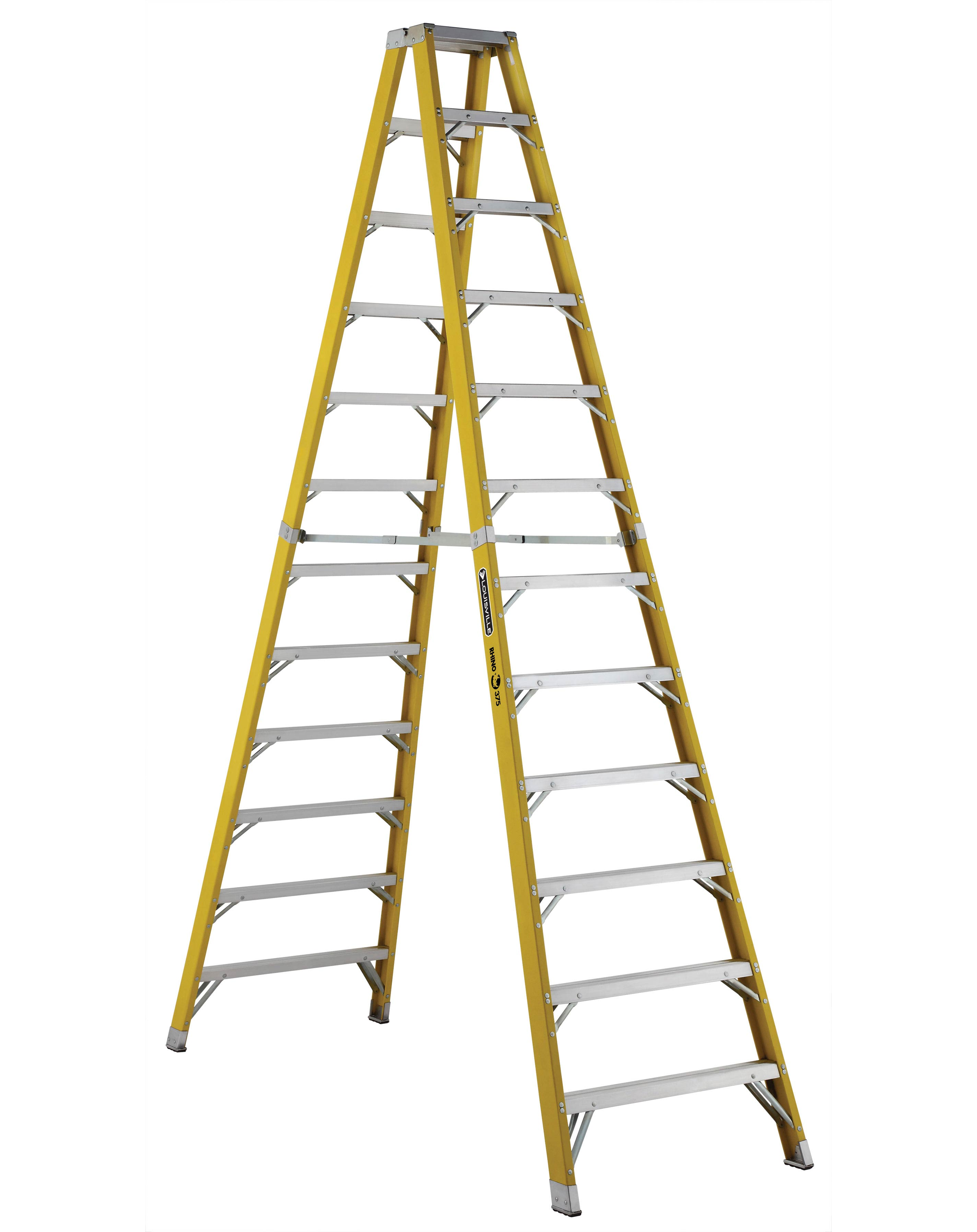 Product image for Louisville Ladder FM1112HD 12 Foot 375 lb Duty Rating Fiberglass Rhino Twin Front Ladder