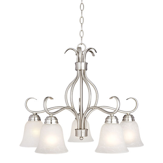 Product image for Basix 5 Light Chandelier - Satin Nickel w/ Ice Glass