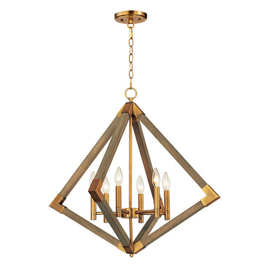 Product image for Vector 6 Light Pendant - Weathered Oak/Antique Brass