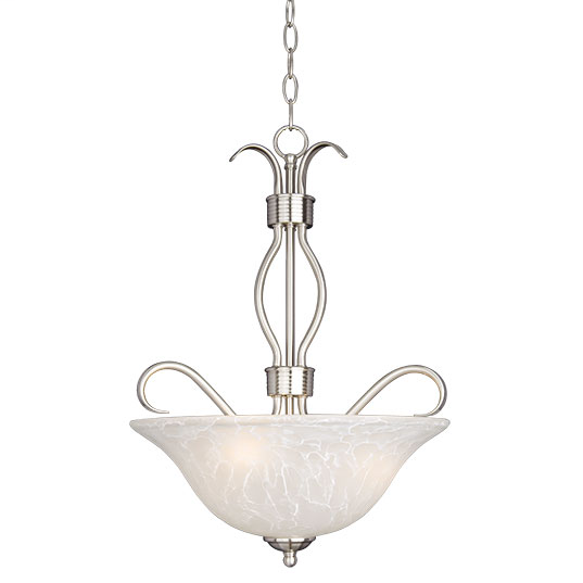 Product image for Basix 3 Light Inverted Bowl Pendant - Satin Nickel w/ Ice Glass