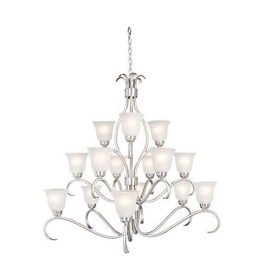 Product image for Basix 15 Light Chandelier - Satin Nickel w/ Ice Glass