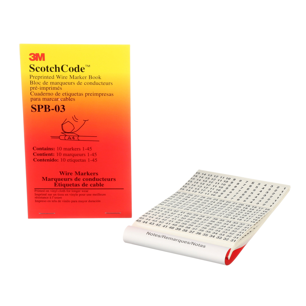 Mayer-DDS-3M™ ScotchCode™ Pre-Printed Wire Marker Book SPB-03, black print on awhite background highlights the characters-1