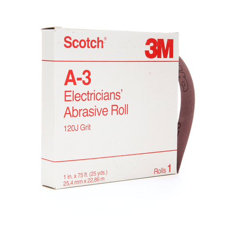 Scotch® Electrician's Abrasive Roll A-3, 1 in x 25 yd, 120 J-weight, 10rolls per case
