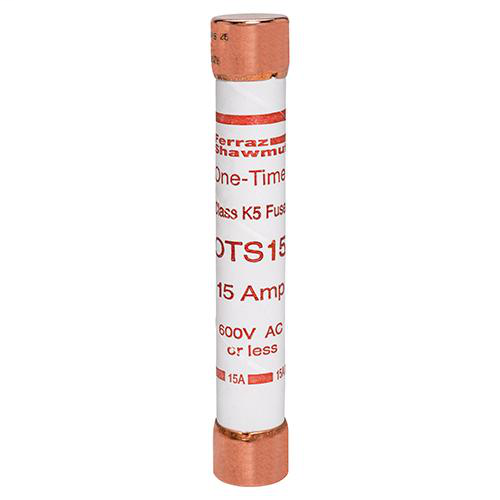 Product image for Mersen OTS15 Class K5 / One-Time General Purpose Fuse - 15amp. Rated 600 volts AC / 300 volts DC
