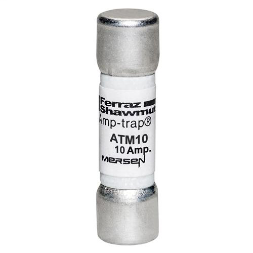 Product image for Mersen ATM10 Fast-Acting Amp-Trap Midget ATM Fuse - 10amp. Rated 600 volts AC & DC, with a 100kA interrupting rating