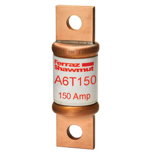 Product image for Mersen A6T150 Class T / Fast-Acting A6T Fuse - 150amp. High current limitation / small physical size. Rated 600 volts AC / 300 volts DC