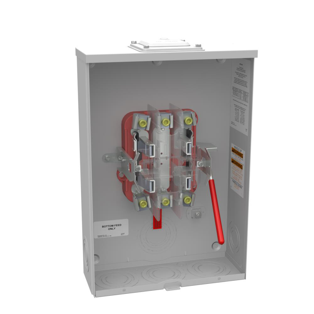 Ringless Meter Socket - 4.844L x 10W x18.5H - 200A - 4 Terminal - Large Hub Opening Adapted to Small Closing Plate