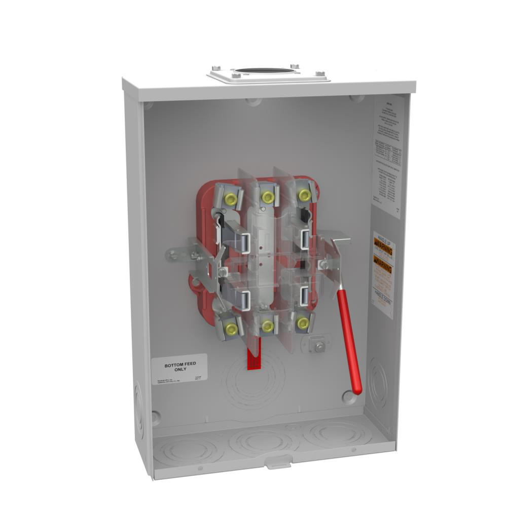 Ringless Meter Socket - 4.844L x 13W x19H - 200A - 4 Terminal - Large Hub Opening Adapted to Small Hub Opening