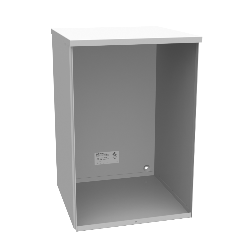 Product image for Milbank 121812-SC3R-NK 18x12x12 Screw Cover Type 3R UL Listed Steel No Knockouts ANSI 61 Gray Quad D Knockout For Lock Emboss Mounting Holes In Back