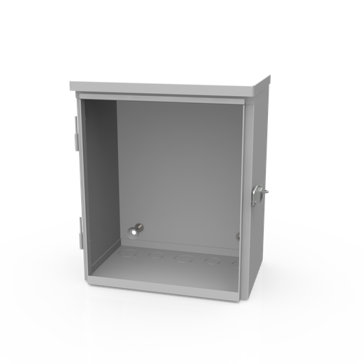 12x6x10 Hinge Cover Type 3R UL Listed Steel Knockouts ANSI 61 Gray Back Panel Weld Studs Draw Shield Emboss Mounting Holes In Back Padlocking Draw Latch Quad D Knockout For Lock