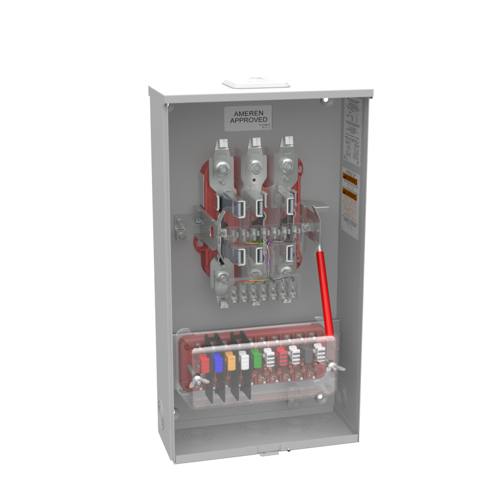 Product image for Milbank U4497-XL-WC-61-AMS 13 Terminal Ringless Small Closing Plate Lever Bypass With Cover Test Switch Prewired Ameren Configuration 61