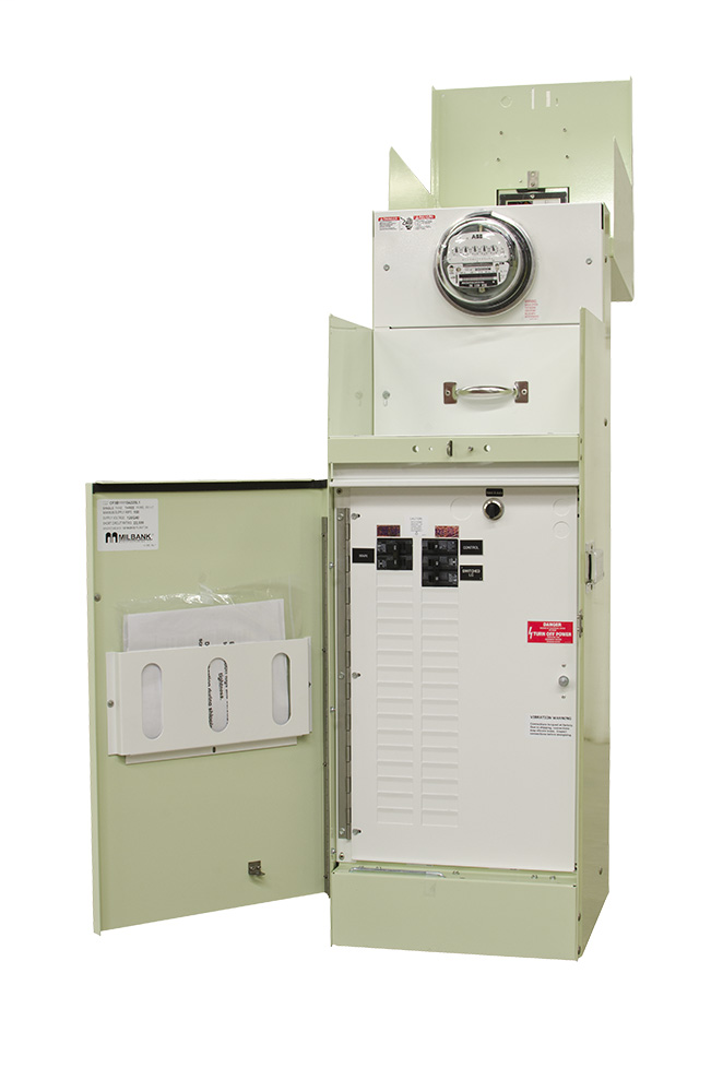 Product image for Milbank CP3B12110A22SL1 Ring Type 200 Amperes 240 Volt 4 Terminal Main Circuit-breaker 2-16 Circuit Loadcenter 22k Switch Load Mint Green