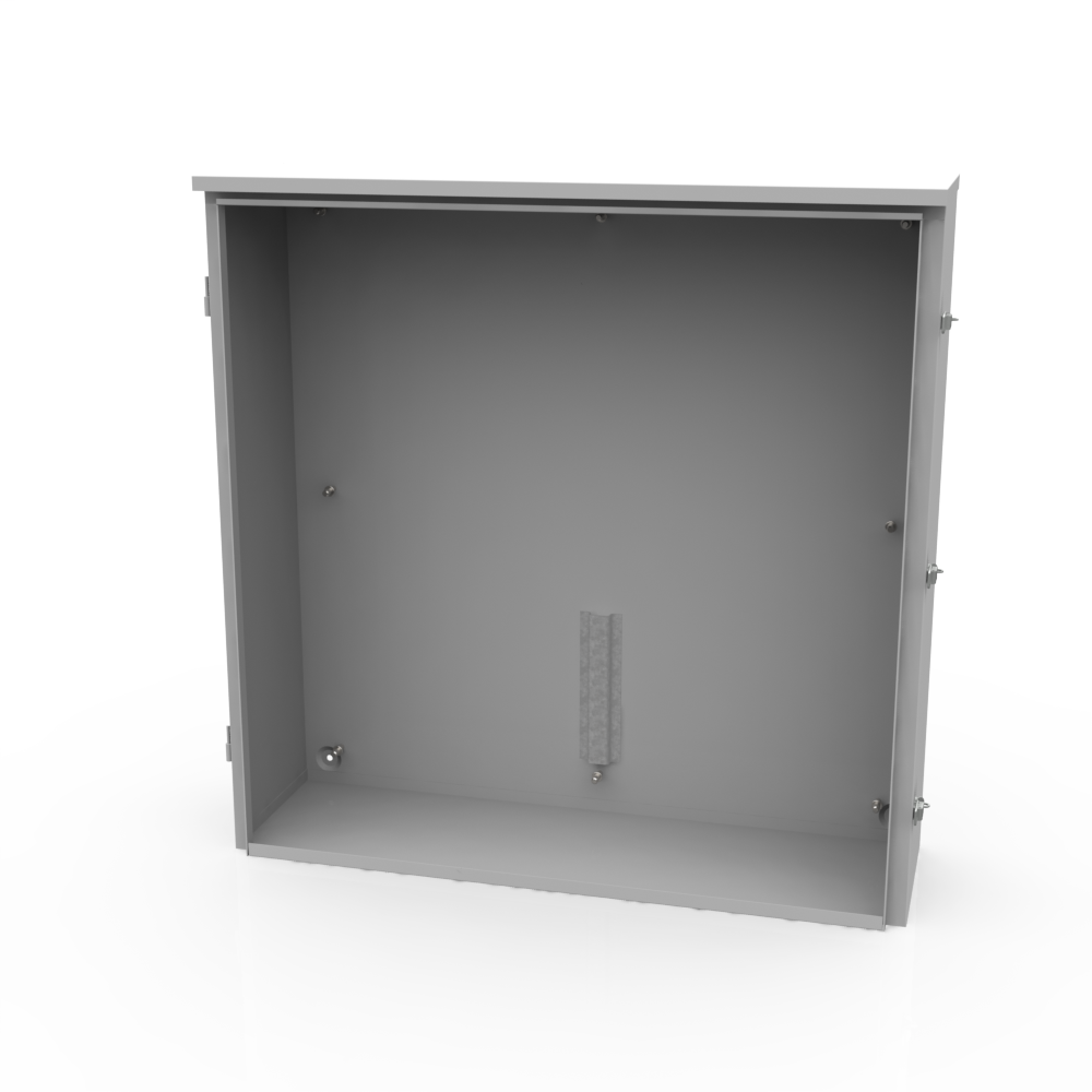 Product image for Milbank 363610-TC3R 36x10x36 Hinge Cover Type 3R UL Listed Steel No Knockouts ANSI 61 Gray Back Panel Weld Studs Draw Shield Emboss Mounting Holes In Back Padlocking Draw Latch Quad D Knockout For Loc