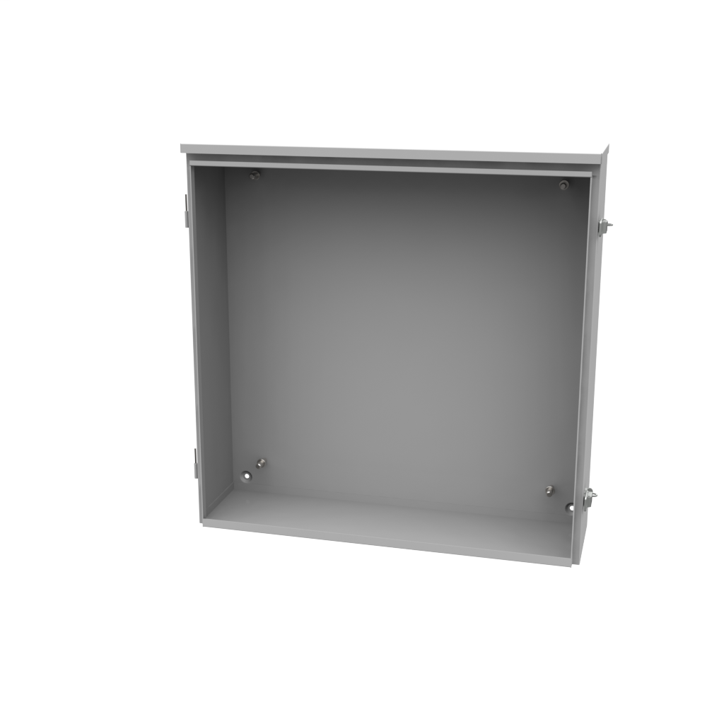 Product image for Milbank 24246-TC3R 24X6x24 Hinge Cover Type 3R UL Listed Steel No Knockouts ANSI 61 Gray Back Panel Weld Studs Draw Shield Emboss Mounting Holes In Back Padlocking Draw Latch Quad D Knockout For Lock