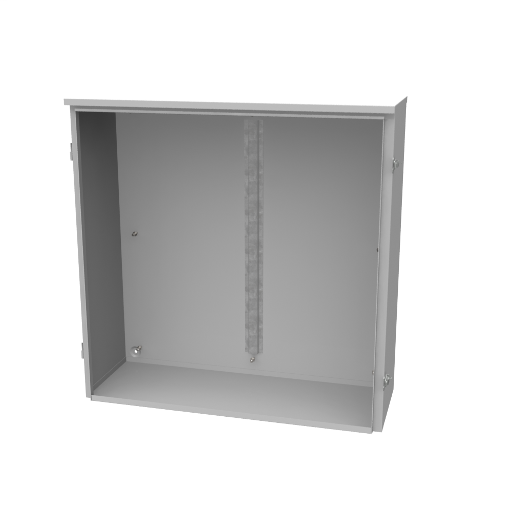 Product image for Milbank 363612-TC3R 36x12x36 Hinge Cover Type 3R UL Listed Steel No Knockouts ANSI 61 Gray Back Panel Weld Studs Draw Shield Emboss Mounting Holes In Back Padlocking Draw Latch Ground Stud