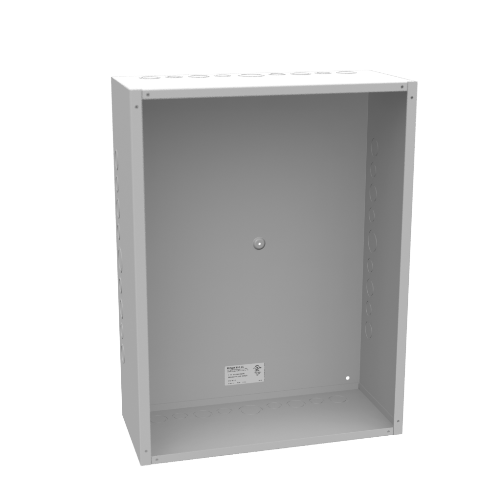 Product image for Milbank 18248-SC1 24X8x18 Screw Cover Type 1 UL Listed Steel Knockouts ANSI 61 Gray Cover With Teardrop Slots Mounting Holes In Back