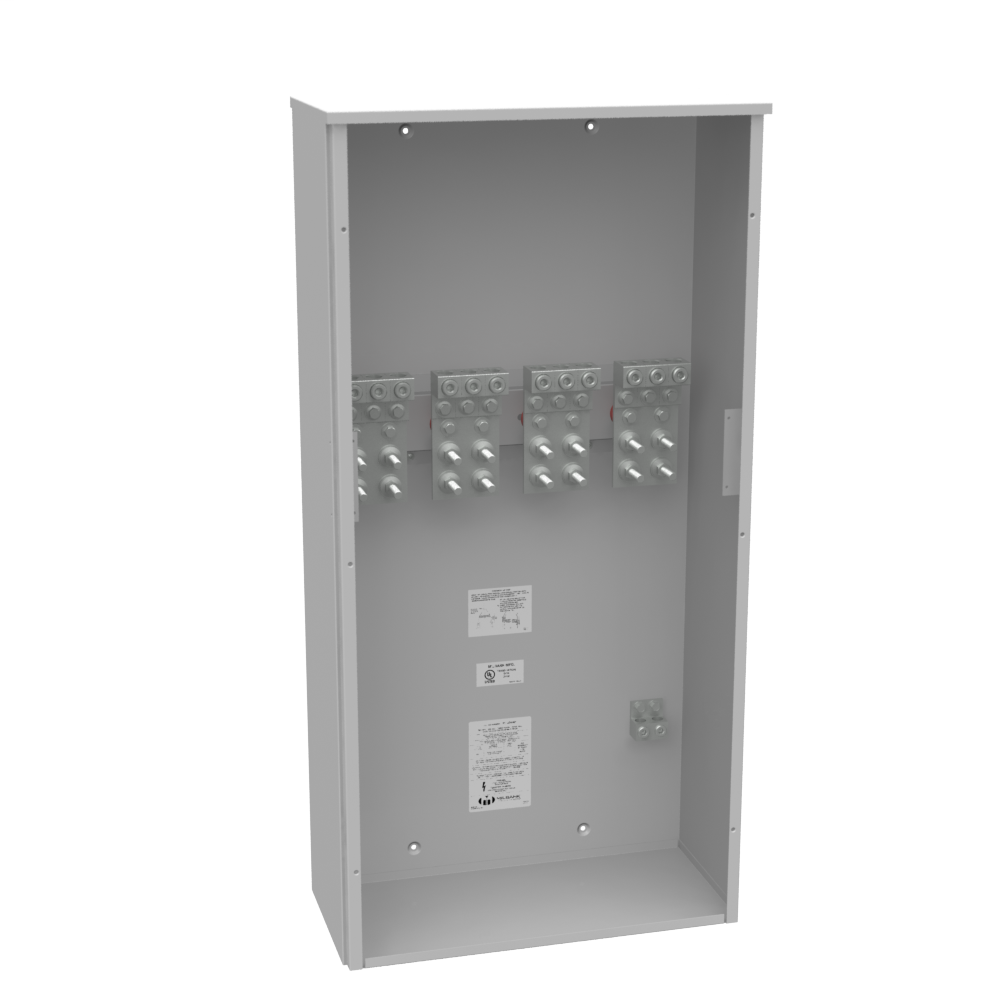 Product image for Milbank PB-038-NK 800 Ampere 3 Phase 600 Volt 24in-48in-11in Painted Steel Lift Off Screw Front .5-13 Studs 3 Lugs Per Landing 4-600kcmil 10k Ampere Interrupting Capacity No Knockouts