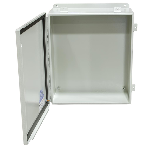Product image for Milbank HC664JIC4 6x4X6 Hinge Cover Type 4 UL Listed Steel No Knockouts ANSI 61 Gray Continuous Hinge Clamps And Screws Gasket In Door Mounting Feet Back Panel Weld Studs