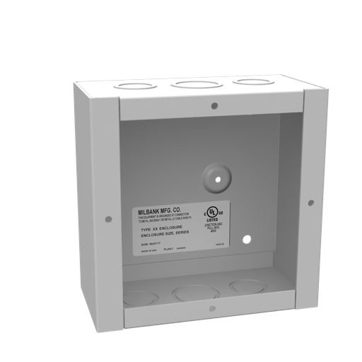 Product image for Milbank 663-SC1 6x3x6 Screw Cover Type 1 UL Listed Steel Knockouts ANSI 61 Gray Cover With Teardrop Slots Mounting Holes In Back