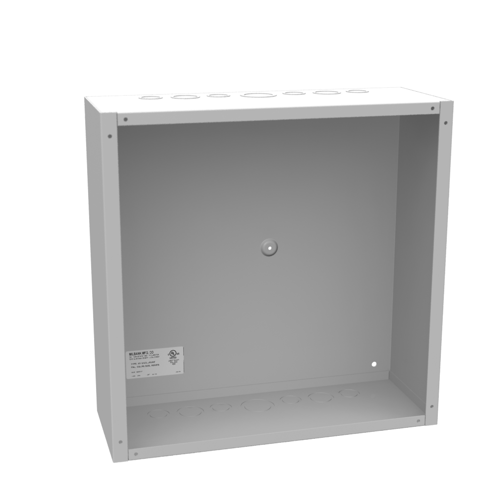 Product image for Milbank 16166-SC1 16x6x16 Screw Cover Type 1 UL Listed Steel Knockouts ANSI 61 Gray Cover With Teardrop Slots Mounting Holes In Back