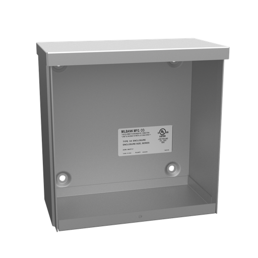 Product image for Milbank 884-SC3R-NK-NP 8x4X8 Screw Cover Type 3R UL Listed Steel No Knockouts No Paint Quad D Knockout For Lock Emboss Mounting Holes In Back