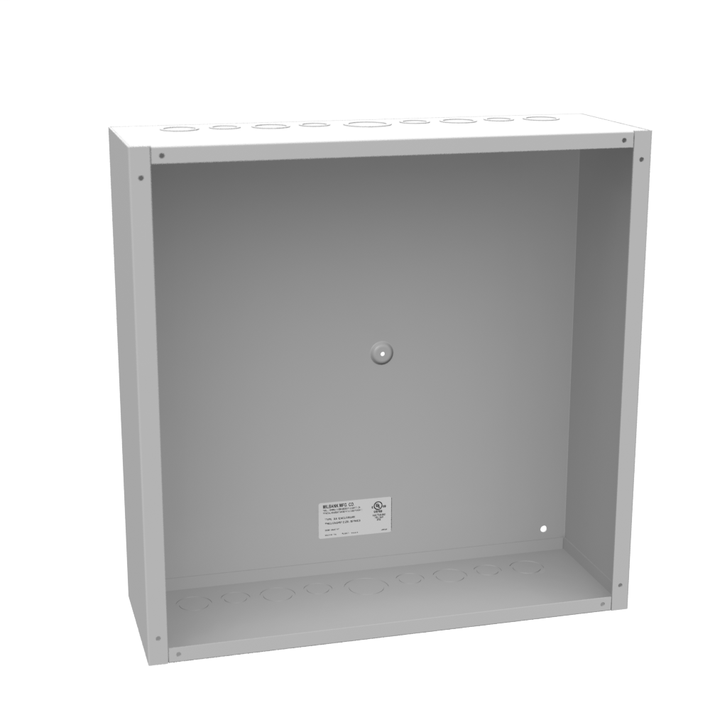 Product image for Milbank 18186-SC1 18x6x18 Screw Cover Type 1 UL Listed Steel Knockouts ANSI 61 Gray Cover With Teardrop Slots Mounting Holes In Back