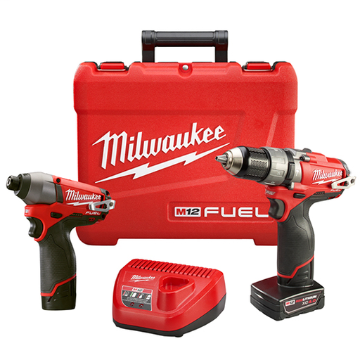 Product image for Milwaukee 2597-22 M12 FUEL 1/2 Inch Hammer Drill/Driver and 1/4 Inch Hex Impact Driver 2-Tool Combo Kit