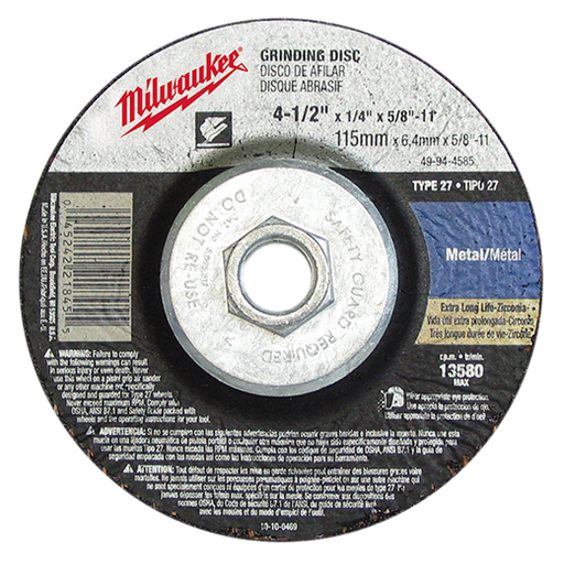 Type 27 Grinding Wheels, 4-1/2", 7/8" Arbor Size, A30S, Pipeline - Light Grind/Cutting, 10 Pack