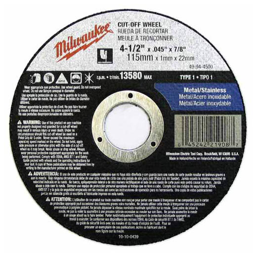 Milwaukee Tool 49-94-6300 6 x .045 x 7/8 Inch Type 1 Cutting Wheel Milwaukee Tool 49-94-6300 6 x .045 x 7/8 Inch Type 1 Cutting Wheel