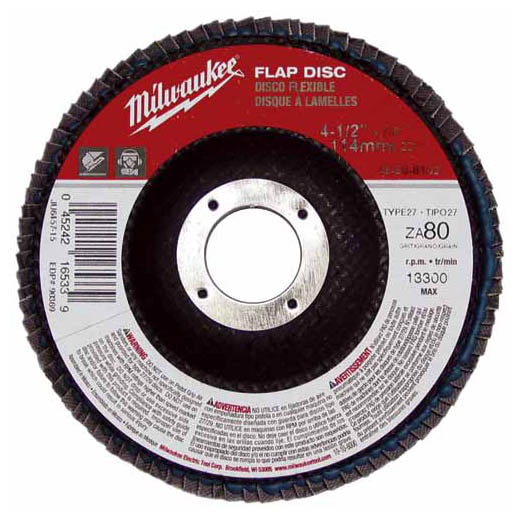 Product image for Milwaukee 48-80-8102 4-1/2 x 7/8 Inch 80 Grit Type 27 Flap Disc