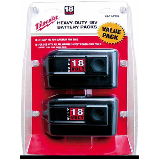 Product image for Milwaukee 48-11-2232 18 Volt 2.4 Ah Heavy Duty Nickel Cadmium Battery Pack