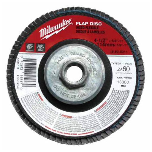 Product image for Milwaukee 48-80-8012 4-1/2 x 5/8 to 11 80 Grit Flap Disc