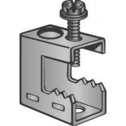 Product image for Minerallac 500 Set Screw Beam Clamp, Fits up to 1/2" Flange, Pass Hole for 1/4" and 3/8" Threaded Rod, 1/4"-20 Thread Impression on Bottom & Back of Clamp, #10-24 Thread Impression on Back of Clamp, Spring Steel