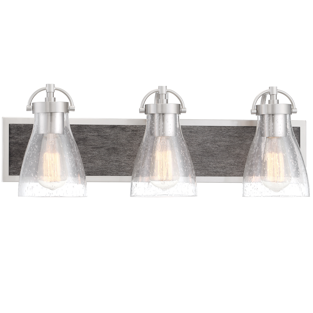 Garrison - 3 Light Bath - 60W - E26 ST58 - Brush Nickel with Shale Wood