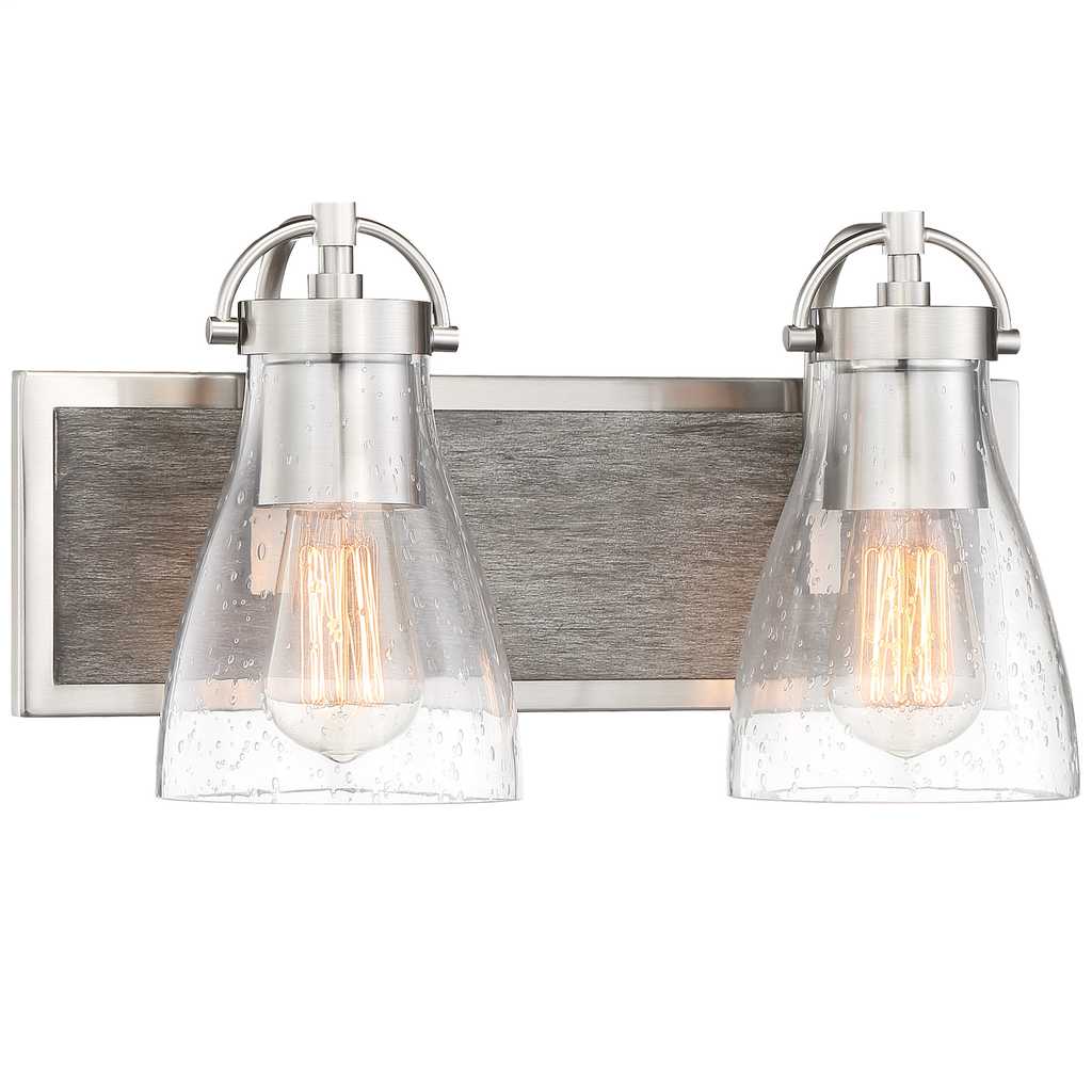 Garrison - 2 Light Bath - 60W - E26 ST58 - Brush Nickel with Shale Wood
