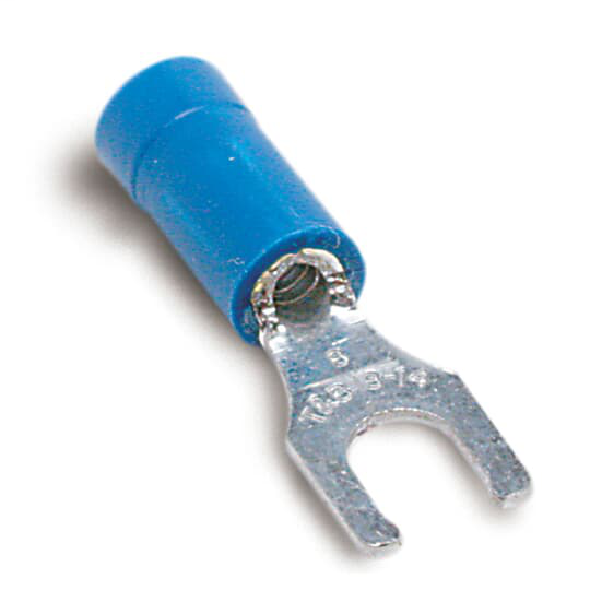 Thomas & Betts 14RB-8FL 18 to 14 AWG #8 Stud Blue Electrotinned Copper Vinyl Insulated Locking Fork Terminal Thomas & Betts 14RB-8FL 18 to 14 AWG #8 Stud Blue Electrotinned Copper Vinyl Insulated Locking Fork Terminal