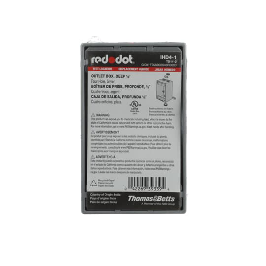 Product image for Red Dot IHD4-1 1-Gang Weatherproof Metallic Device Box, (4) 1/2" Hubs, 2-5/8" Deep