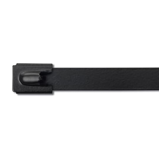 Product image for Thomas & Betts LS-4.6-200C 8" Ball-Lock Cable Tie, Heavy-Duty Stainless Steel - Polyester Coated Black