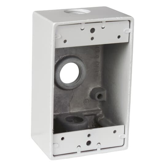 Product image for Red Dot S100WHE White Aluminum 3-Hole 1-Gang 1/2 Inch Rectangular Weatherproof Outlet Box