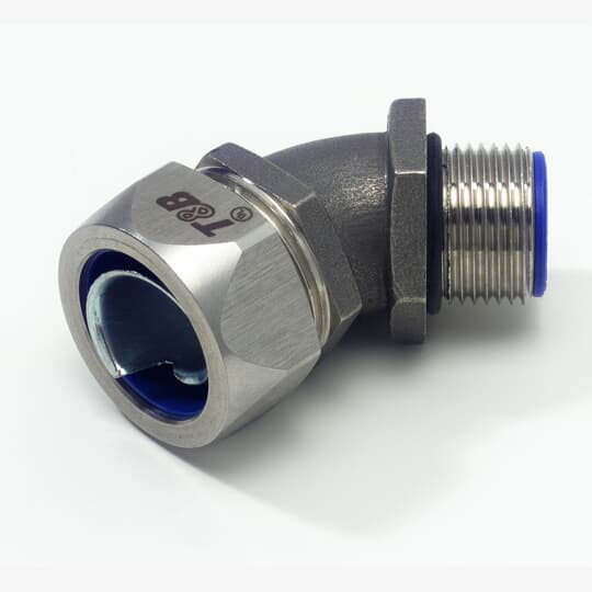 Product image for Thomas & Betts 5341SST 3/8" 45deg Liquidtight Connector, Stainless Steel