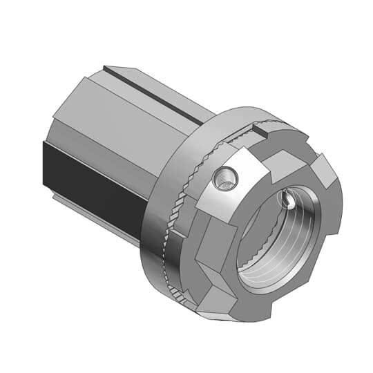 Product image for Thomas & Betts H050TBHA 1/2" Thru Bulkhead Hub, Insulated Throat, Nitrile Sealing Ring, Aluminum. Nipple Nut not Included